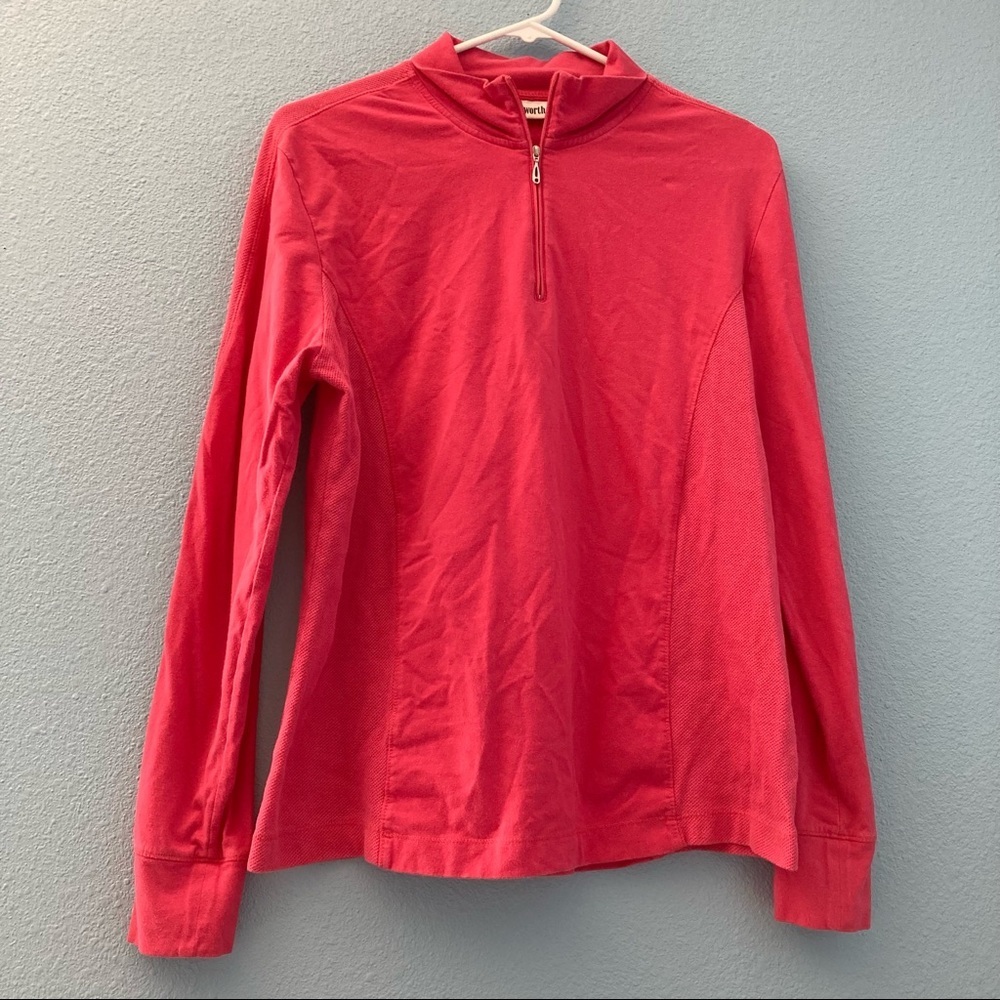Ashworth QuarterZip Long Sleeve Top - Cotton/Spandex - Hot Pink